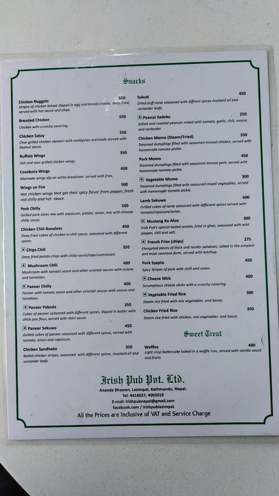 Irish Pub menu 3