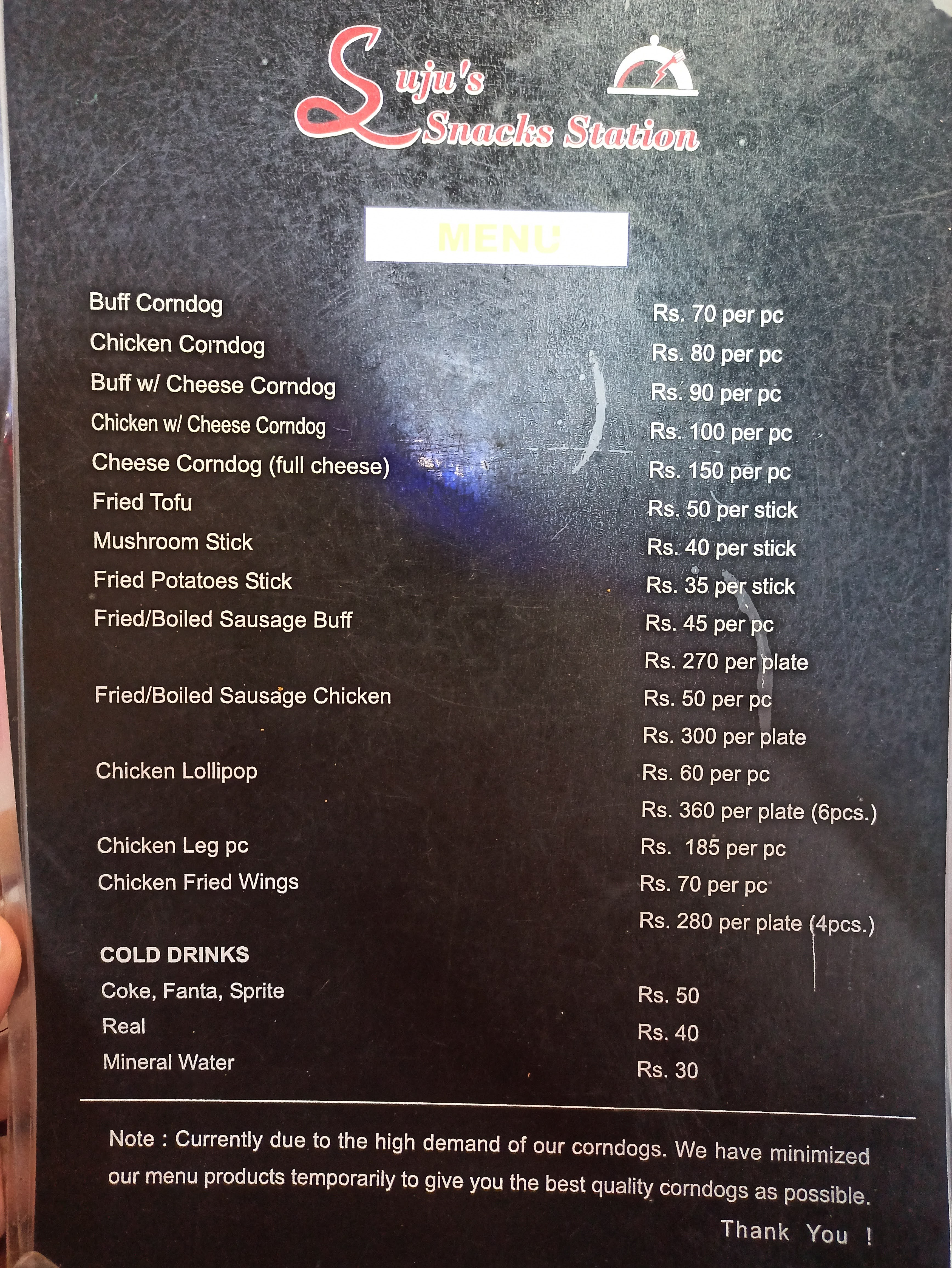 Suju's Snacks Station menu 1