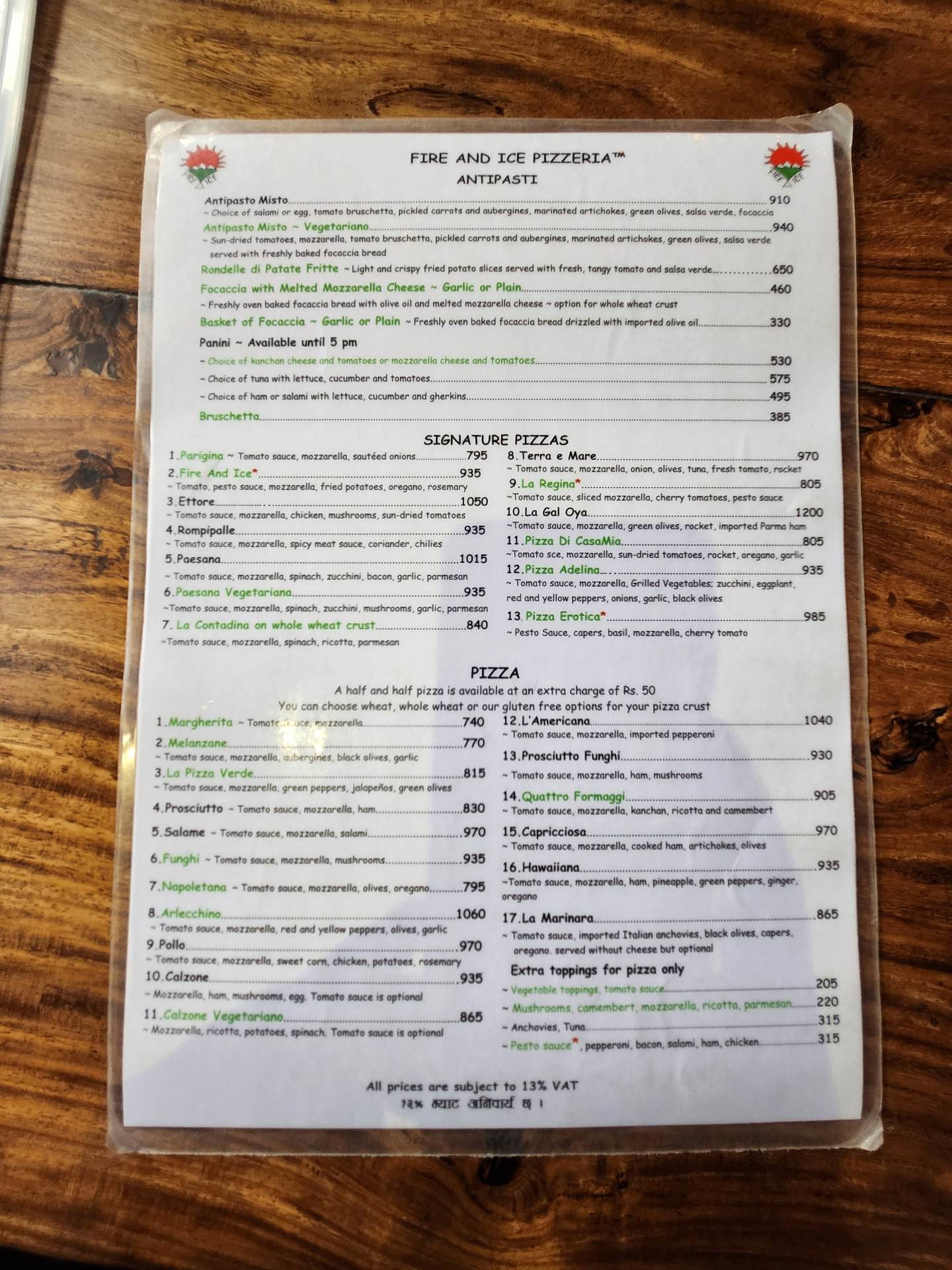 Fire And Ice Pizzeria menu 1