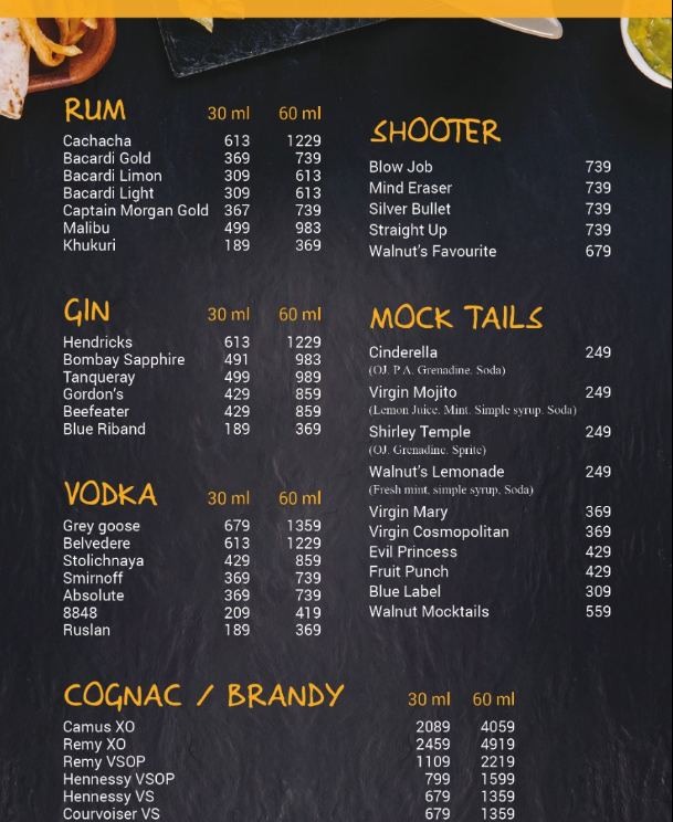 Walnut Bistro menu 1