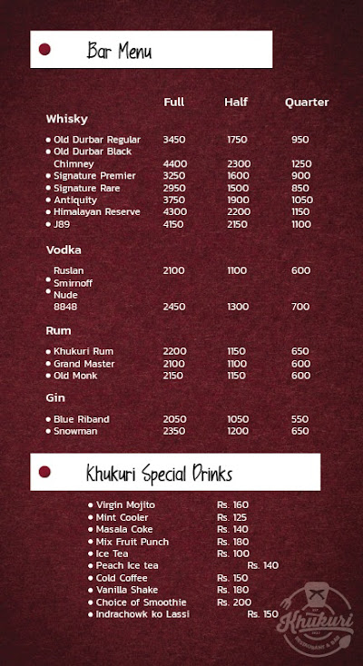Khukuri a lounge restaurant & bar menu 1