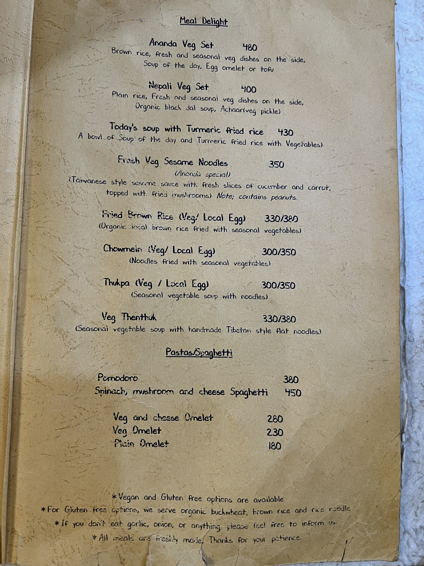 Ananda Tree House menu 1