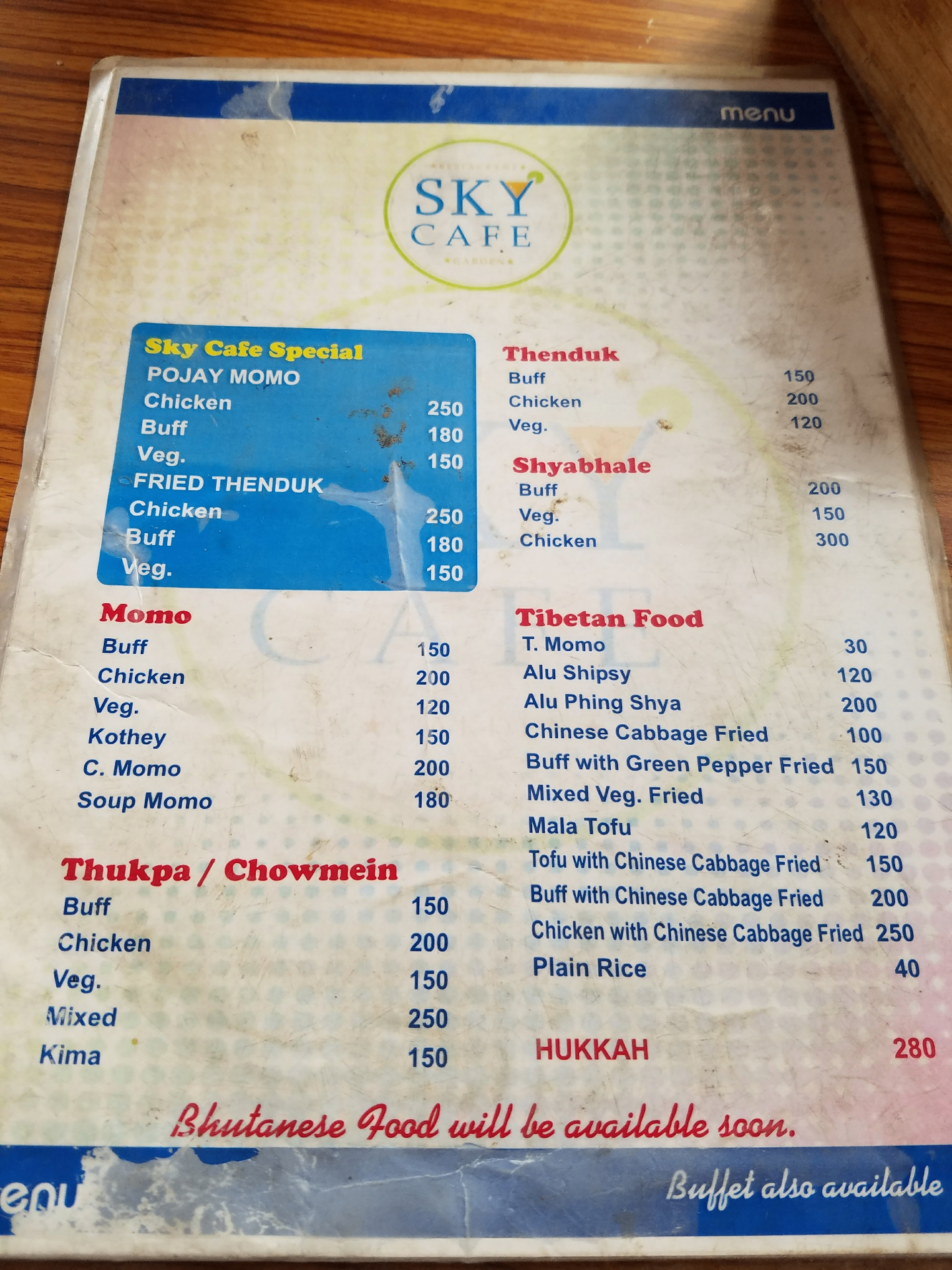Sky Cafe Boudha menu 3
