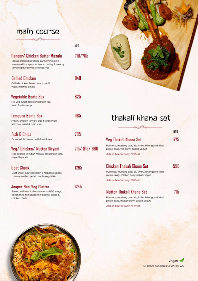 Jasper Restaurant - Thamel, Kathmandu menu 1