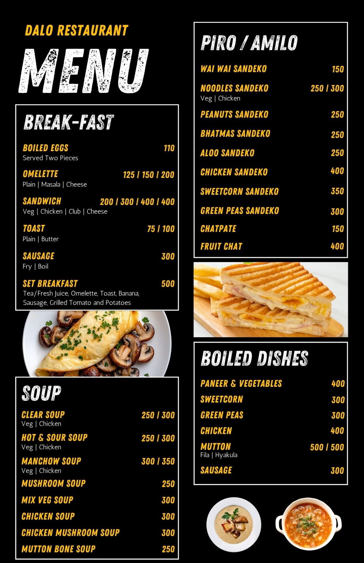 Dalo Delights menu 1