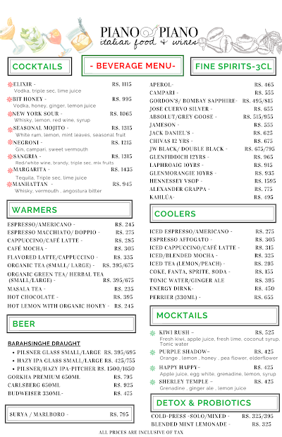 Piano Piano, Lazimpat - Best Italian Restaurant In Kathmandu menu 1