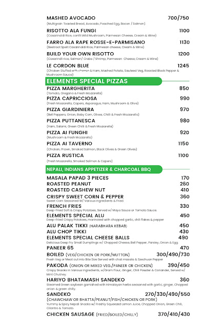 Elements Restaurant & Bar Menu | Nosh Nepal