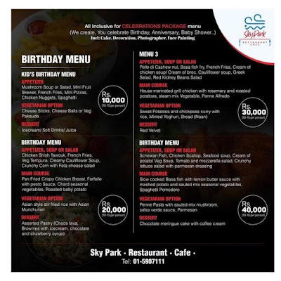 Sky park restaurant and cafe menu 1