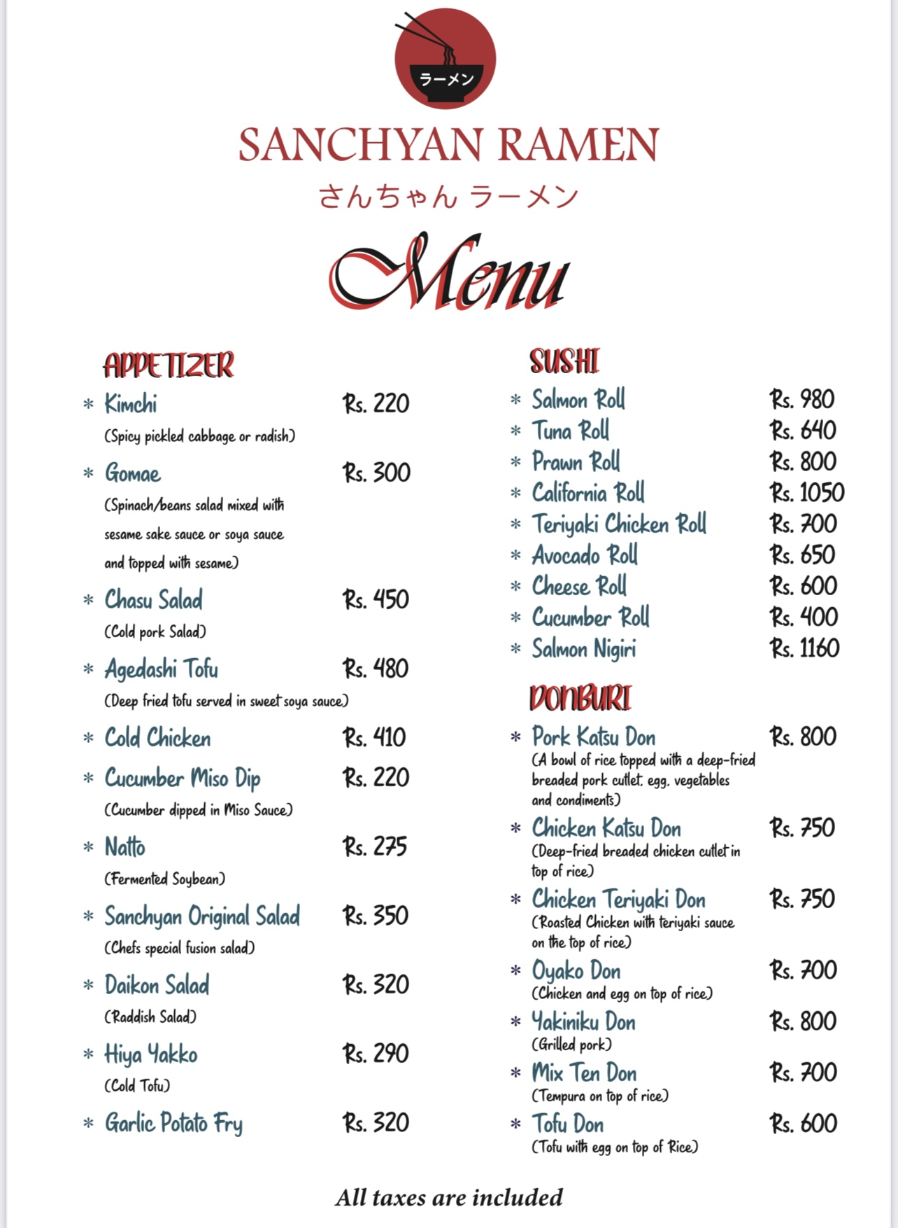 Sanchyan Ramen Japanese Restaurant menu 1