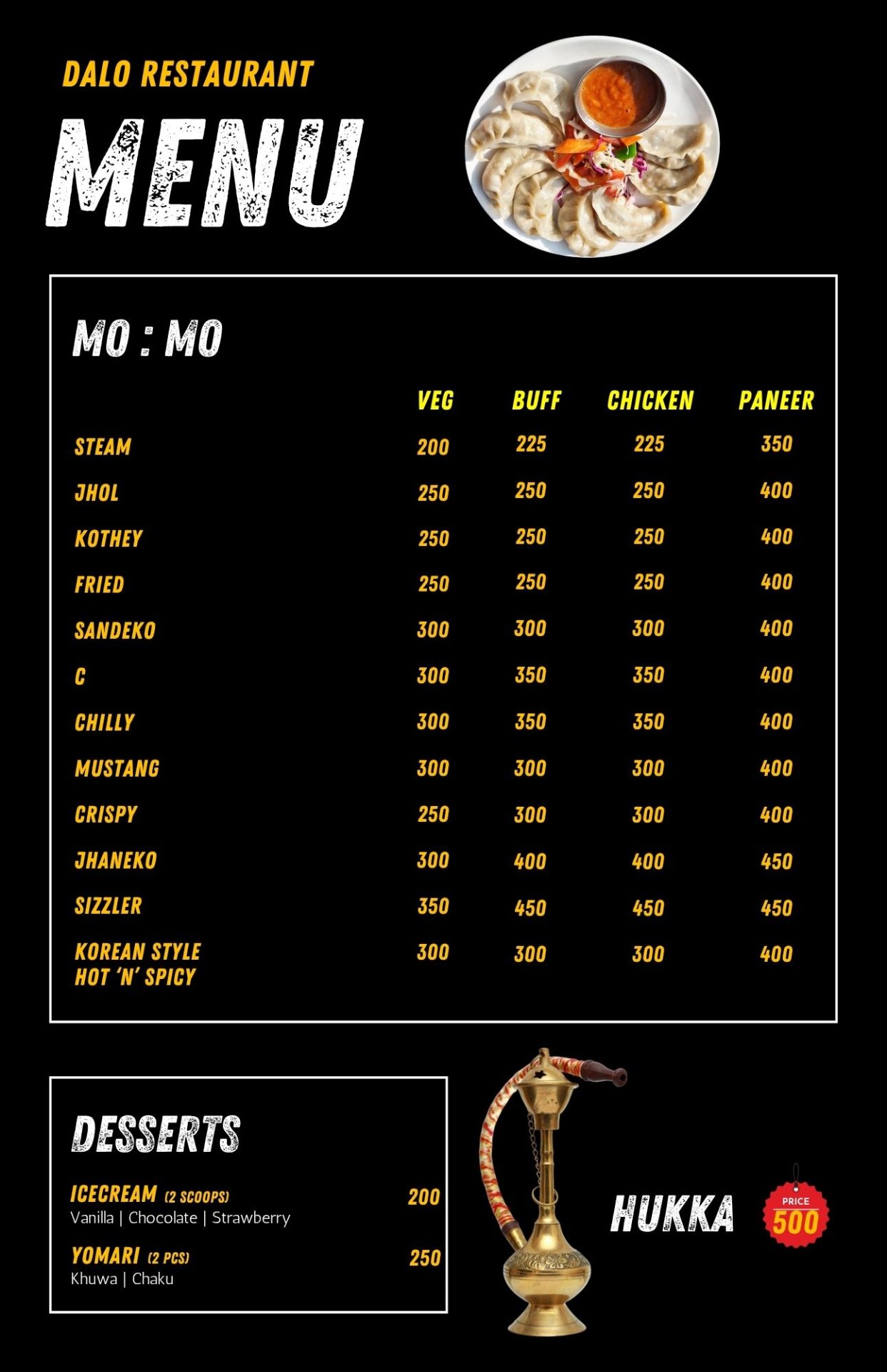 Dalo Delights menu 2