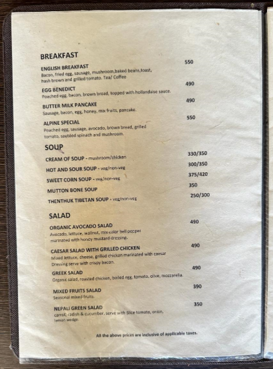 Alpine praise  menu 1