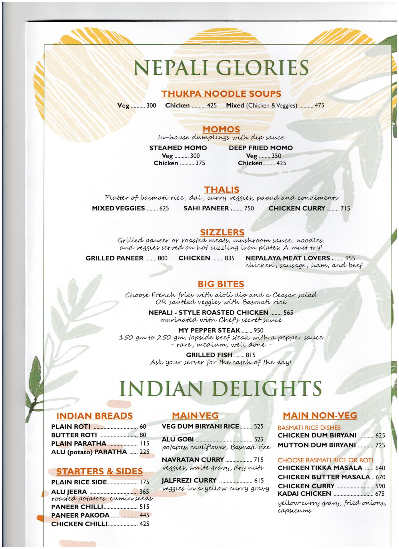 Nepalaya Rooftop Restaurant menu 1