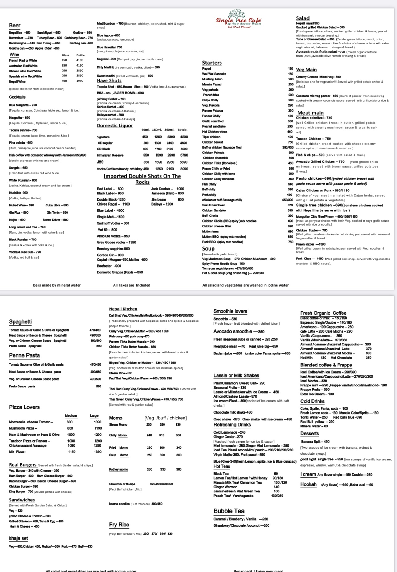 Single tree café menu 1