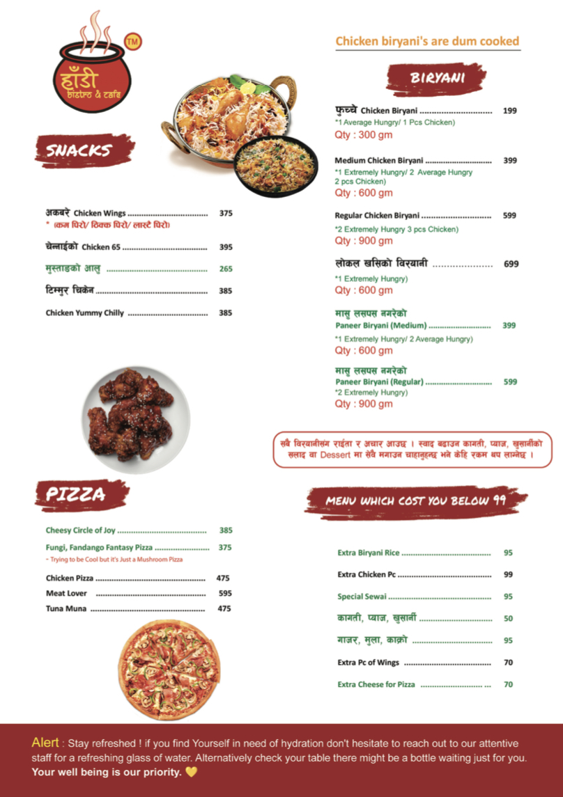 Haadi Bistro & Cafe: Biryani Restaurant in Kathmandu menu 3