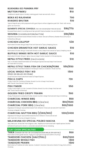 Elements Restaurant & Bar Menu | Nosh Nepal