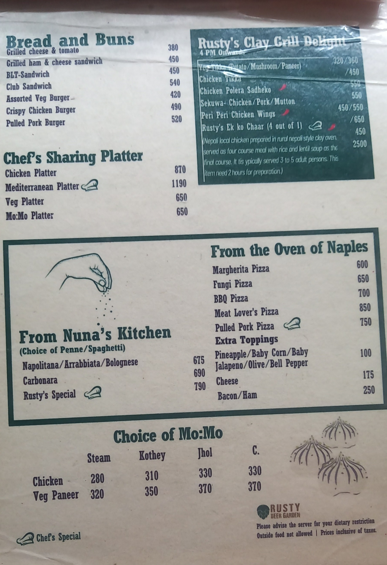 Rusty Garden : Restaurant in Jhamsikhel menu 3