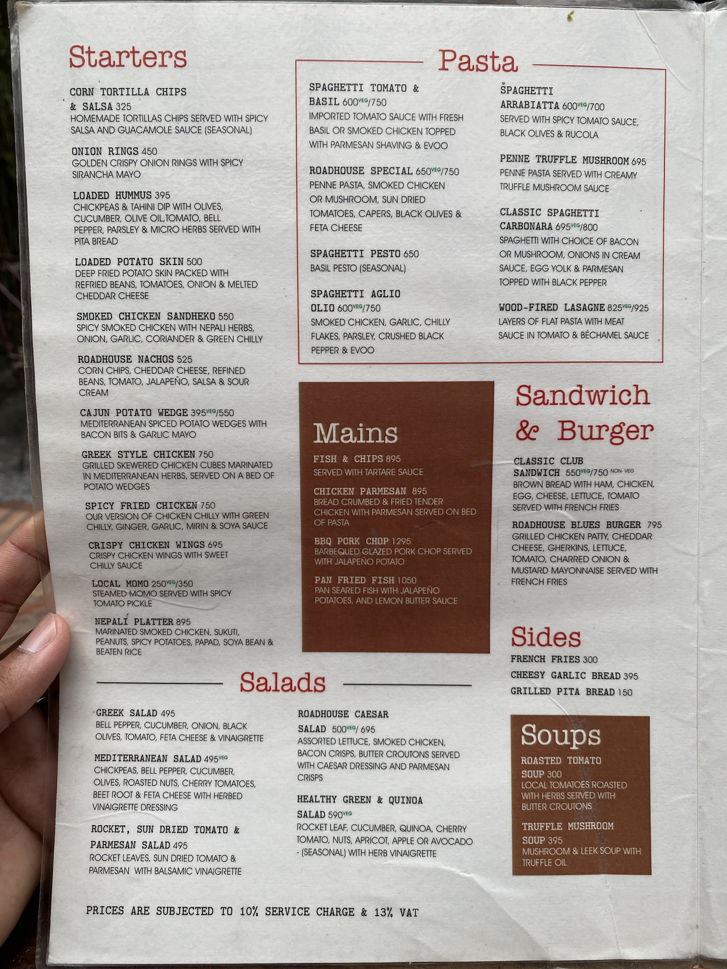 Roadhouse Cafe menu 1
