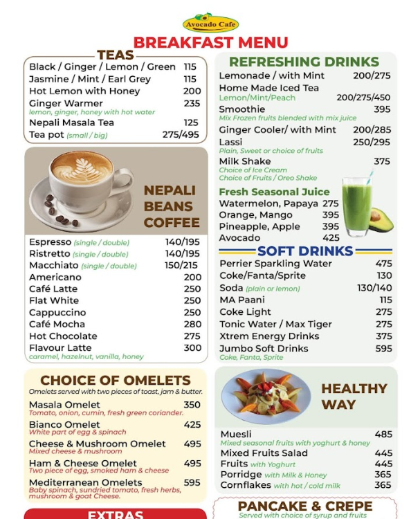 Avocado Cafe Thamel menu 2