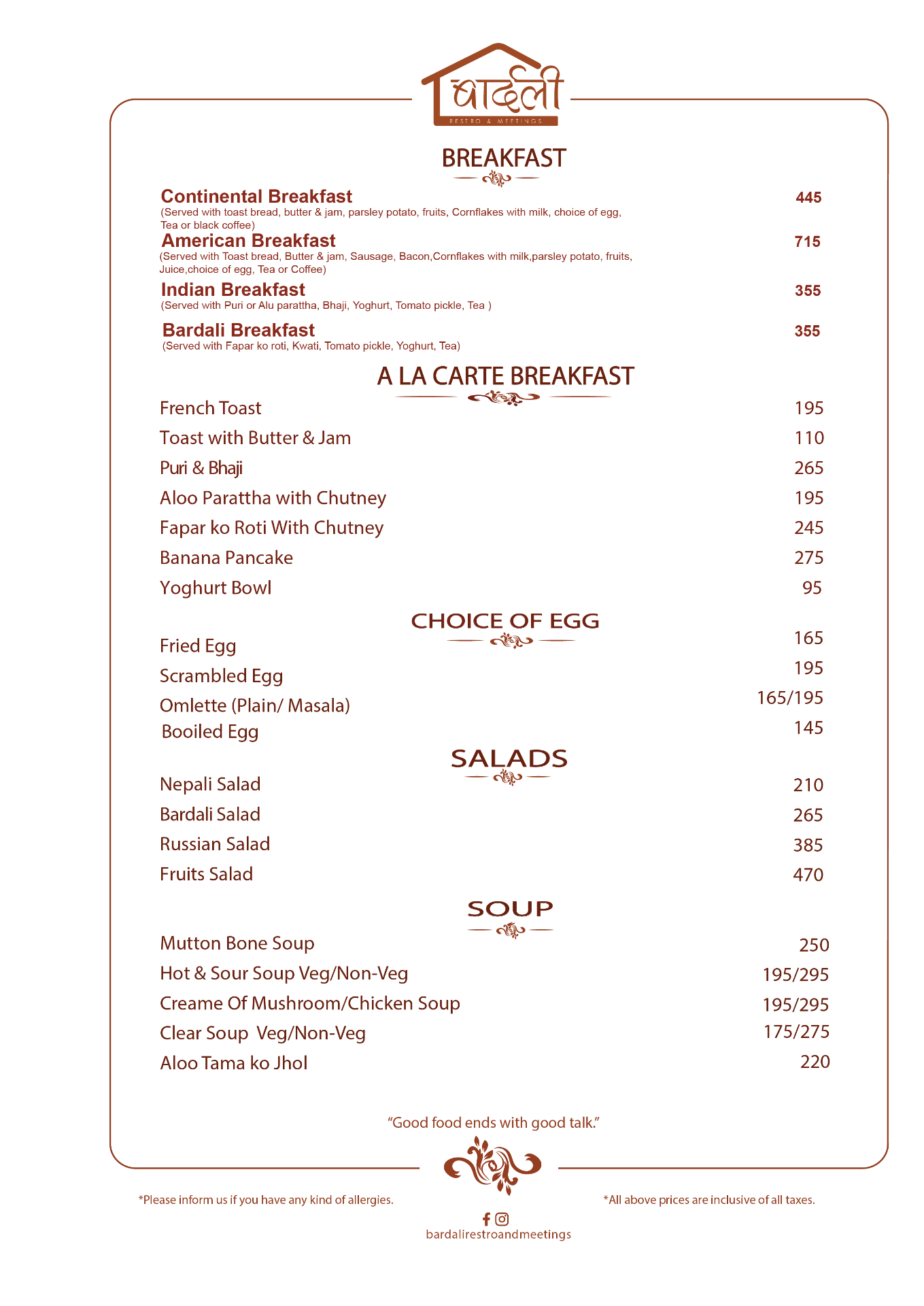 Bardali Restro & Meetings menu 1