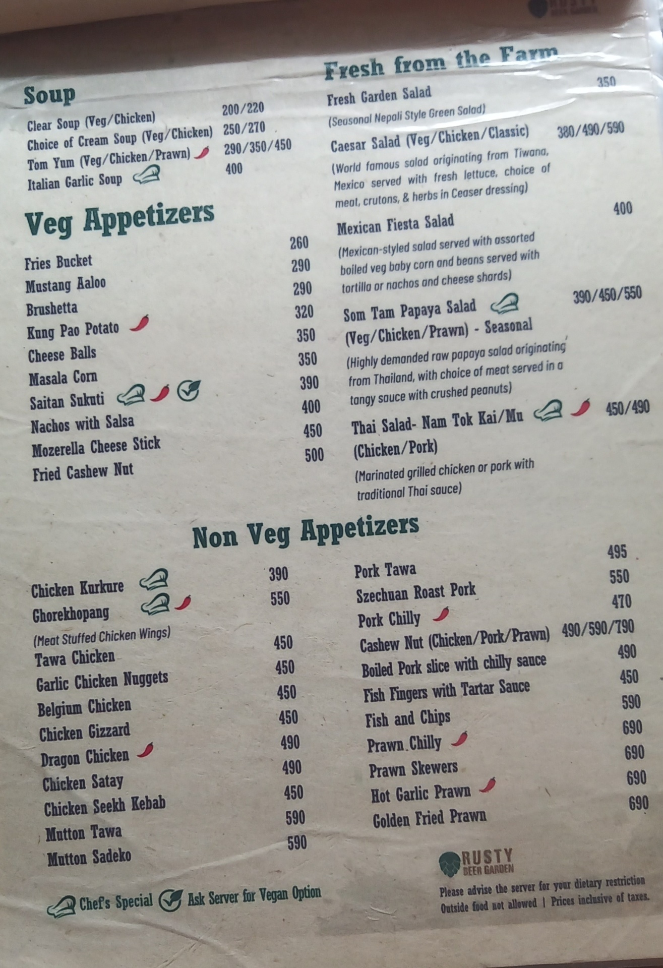 Rusty Garden : Restaurant in Jhamsikhel menu 2