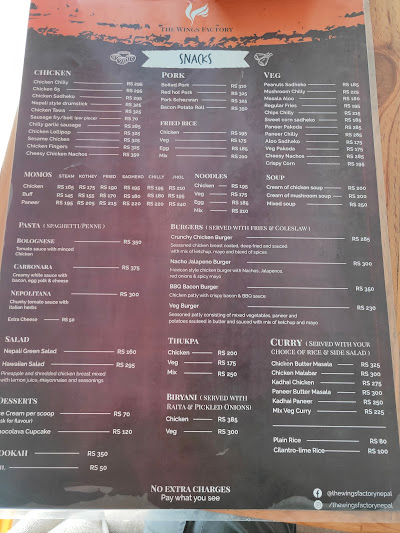 The Wings Factory, Radhe Radhe_menu_11