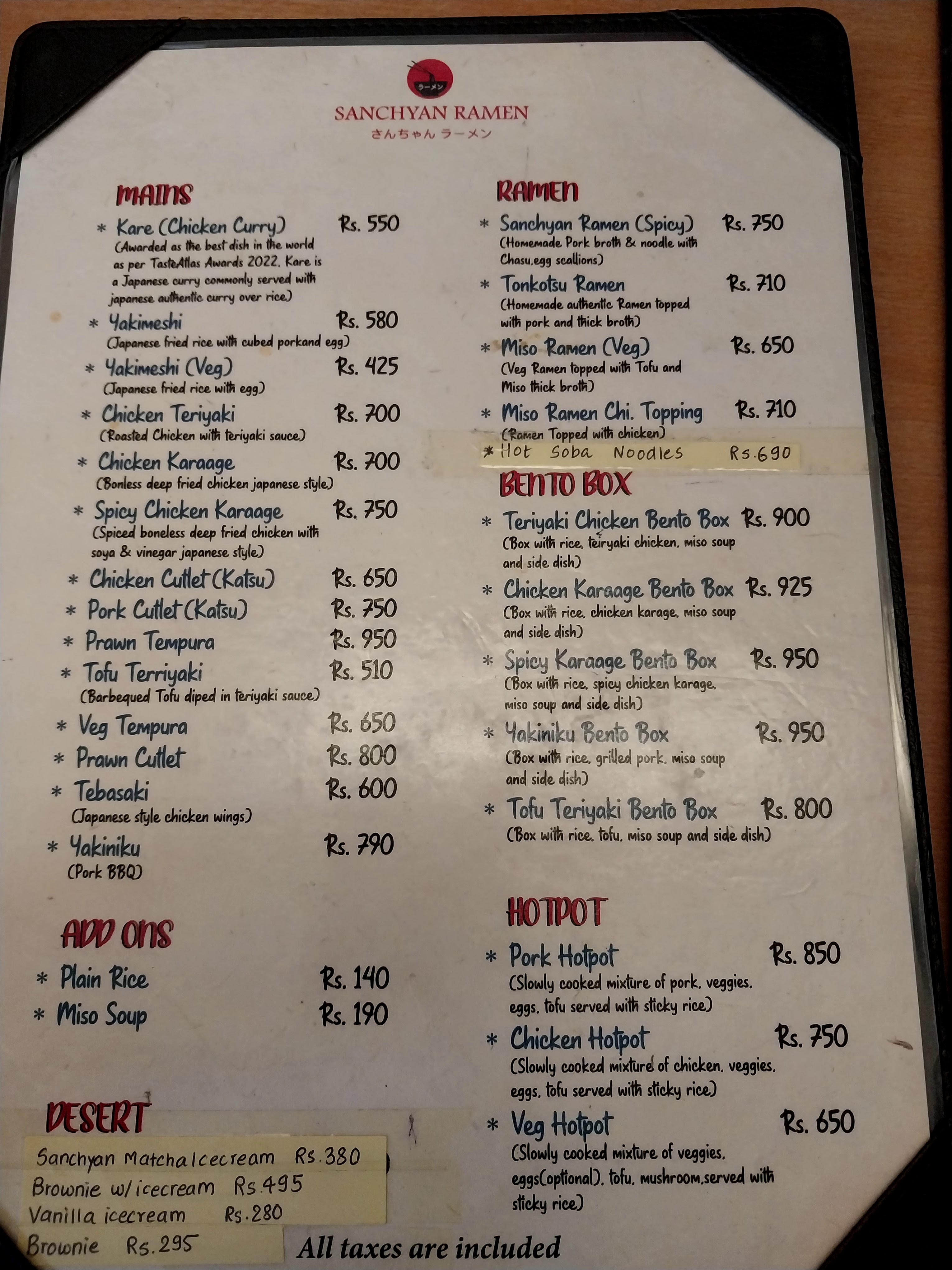 Sanchyan Ramen Japanese Restaurant menu 2