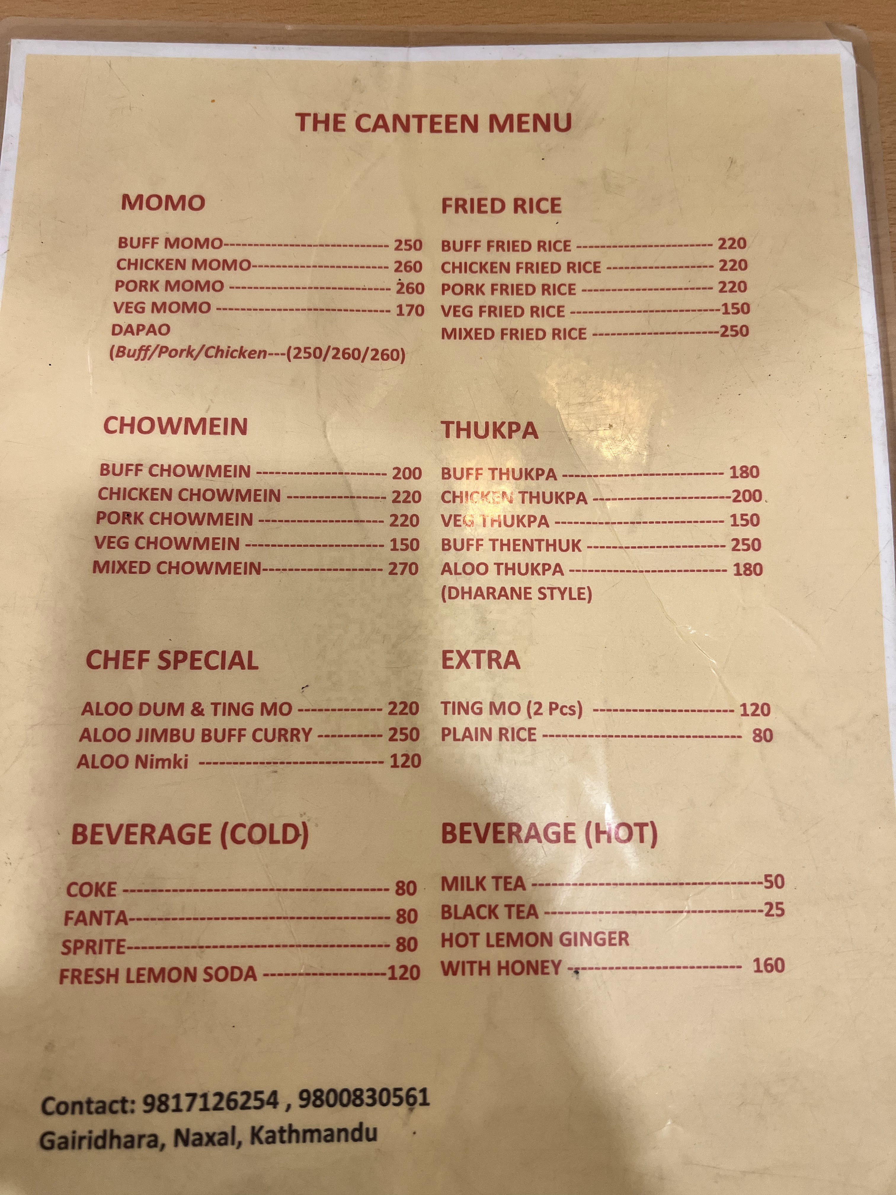 The Canteen menu 2