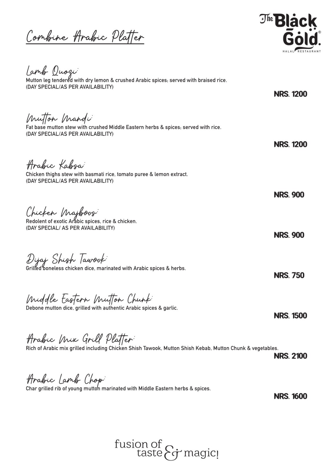 The Black Gold Restaurant : Halal Authentic_menu_1