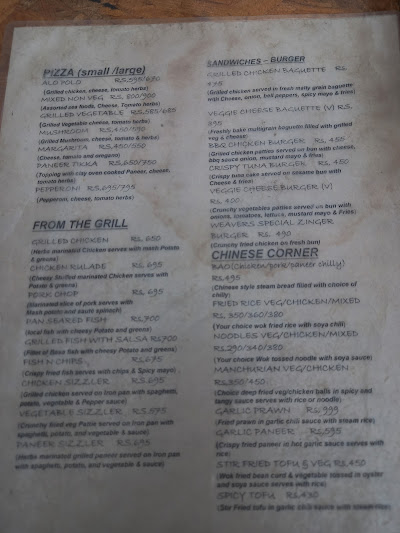 Weavers Inn menu 1