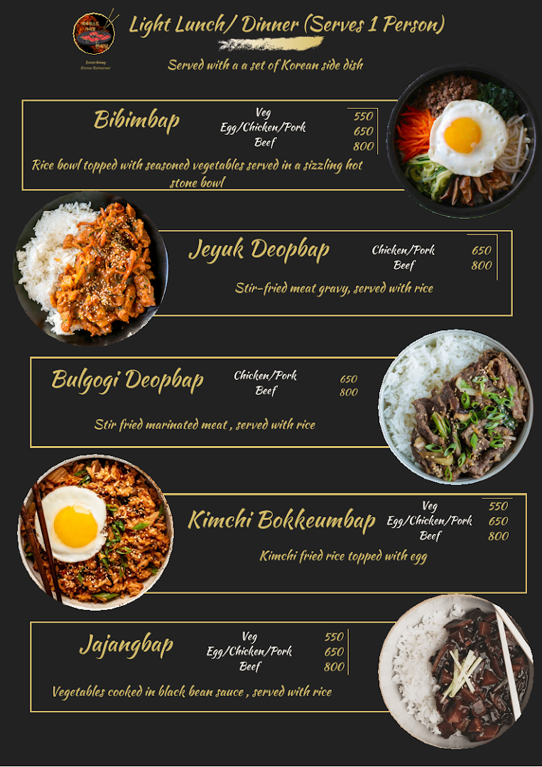 Everest Arirang Korean restaurant menu 1