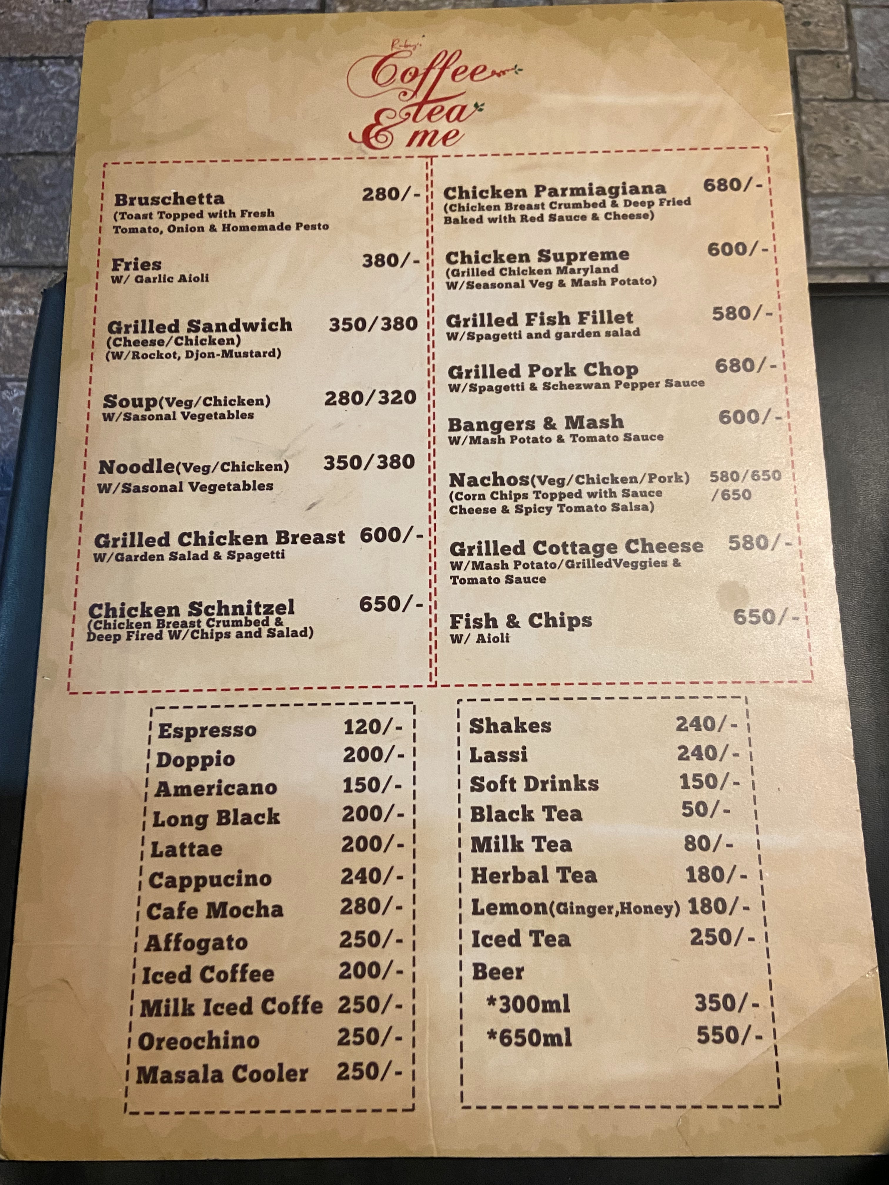 Coffee Tea & Me menu 1
