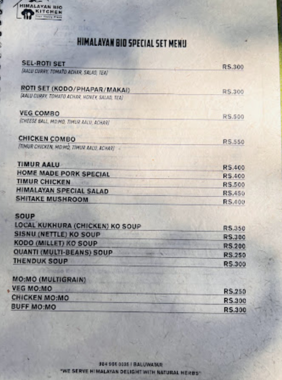 Himalayan Bio Kitchen menu 1