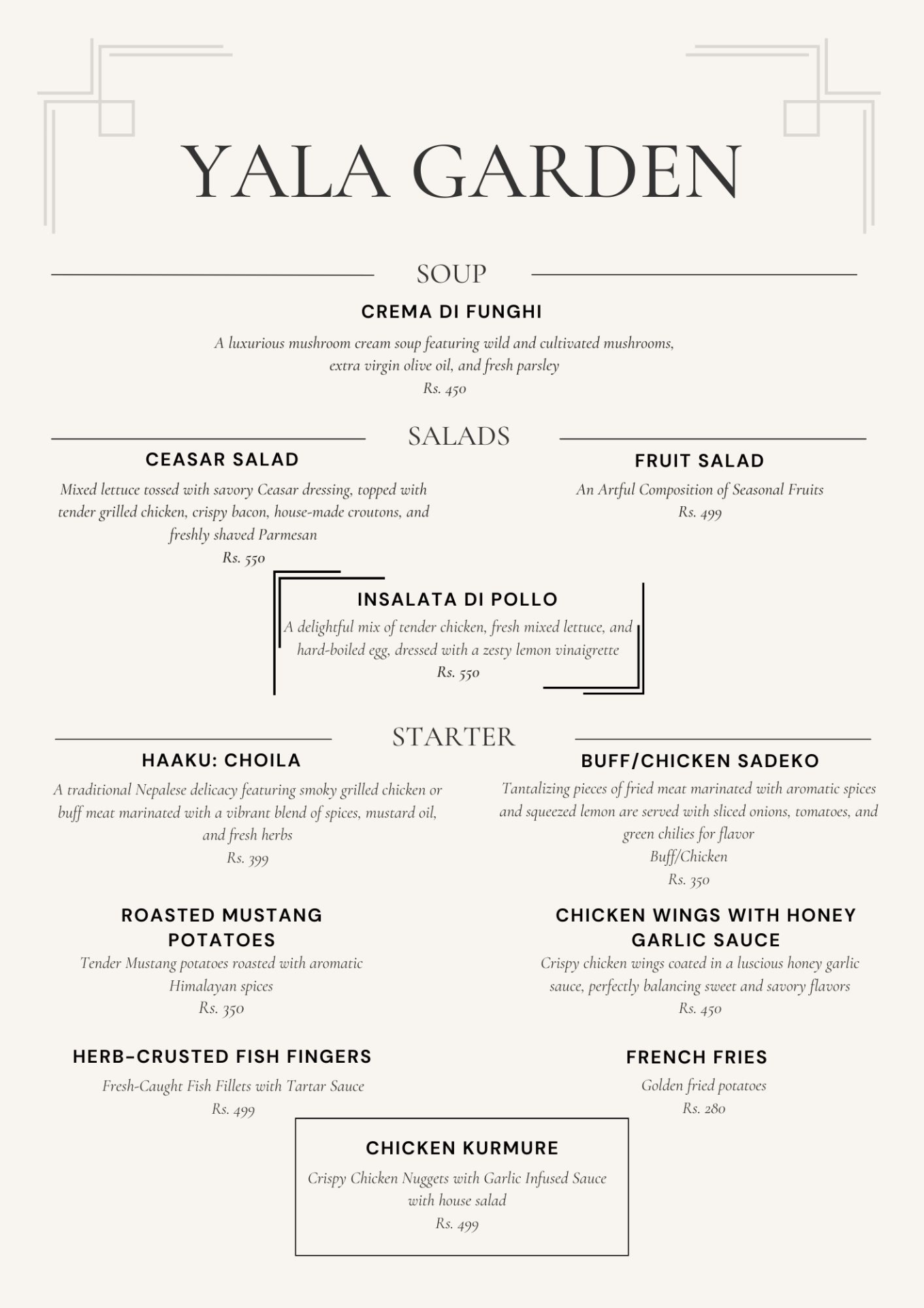 Yala Garden Cafe & Restro menu 1