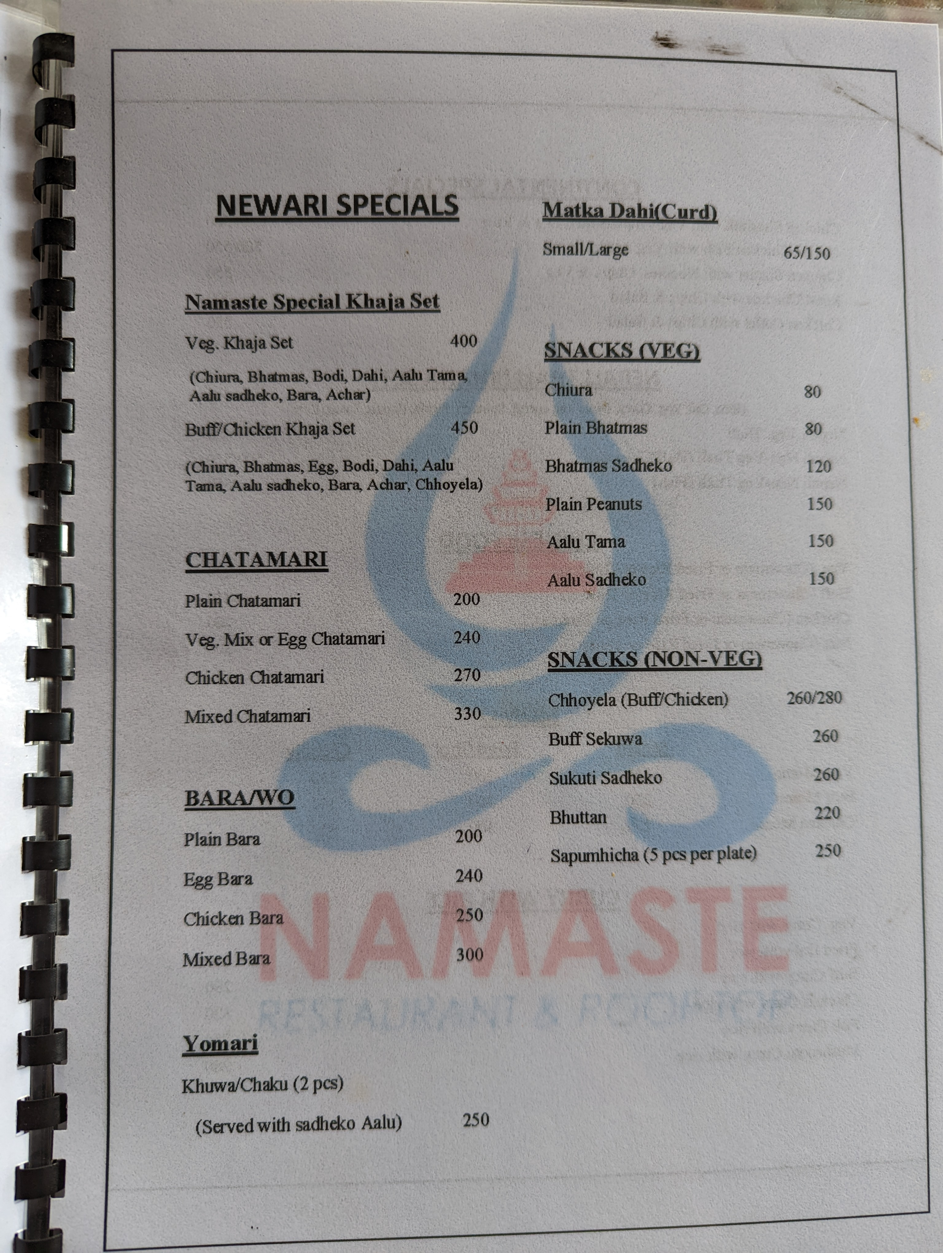 Namaste Restaurant menu 2