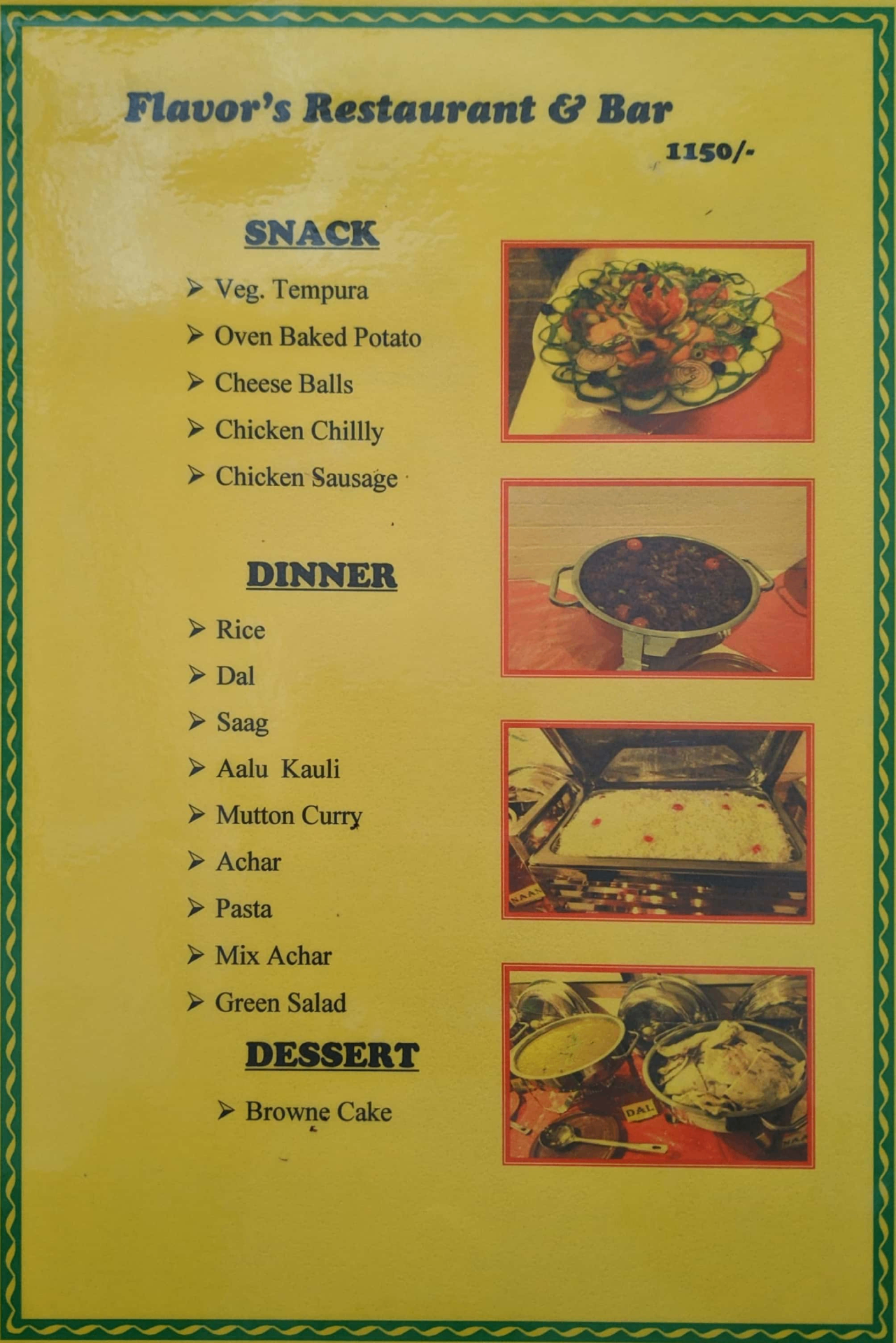 Flavor’s Cafe’ menu 1