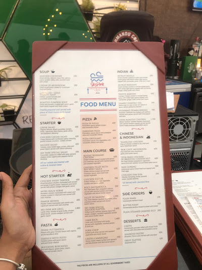 Sky park restaurant and cafe menu 3