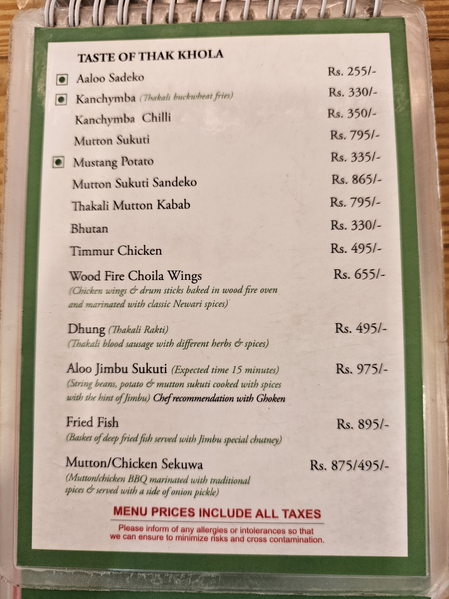 Jimbu Thakali menu 2