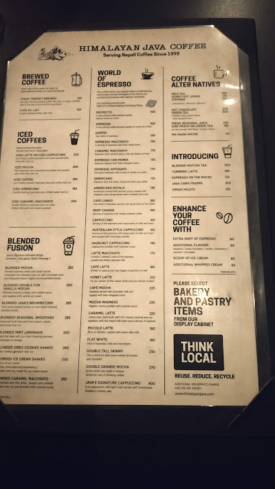 Himalayan Java Coffee, Battisputali menu 3