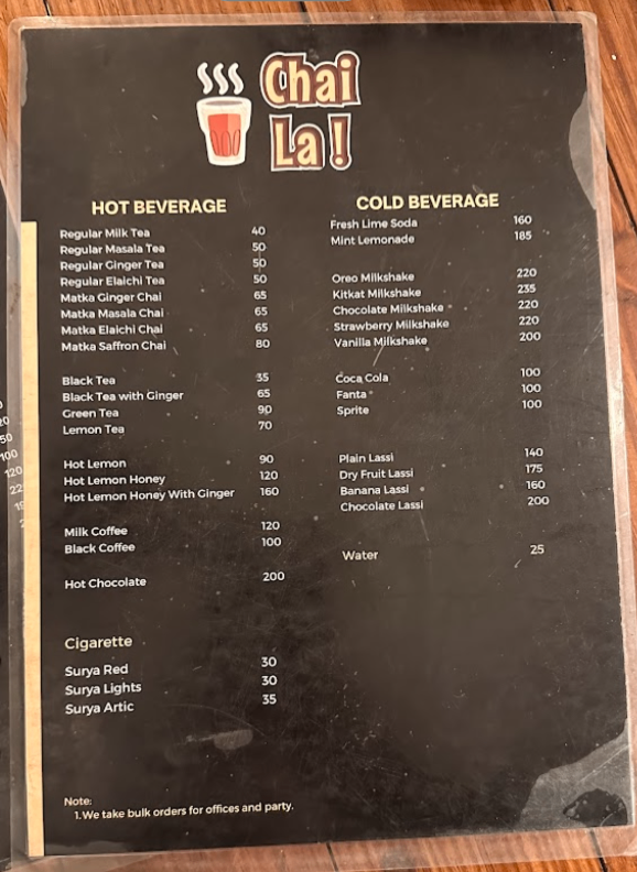 Chai La menu 1