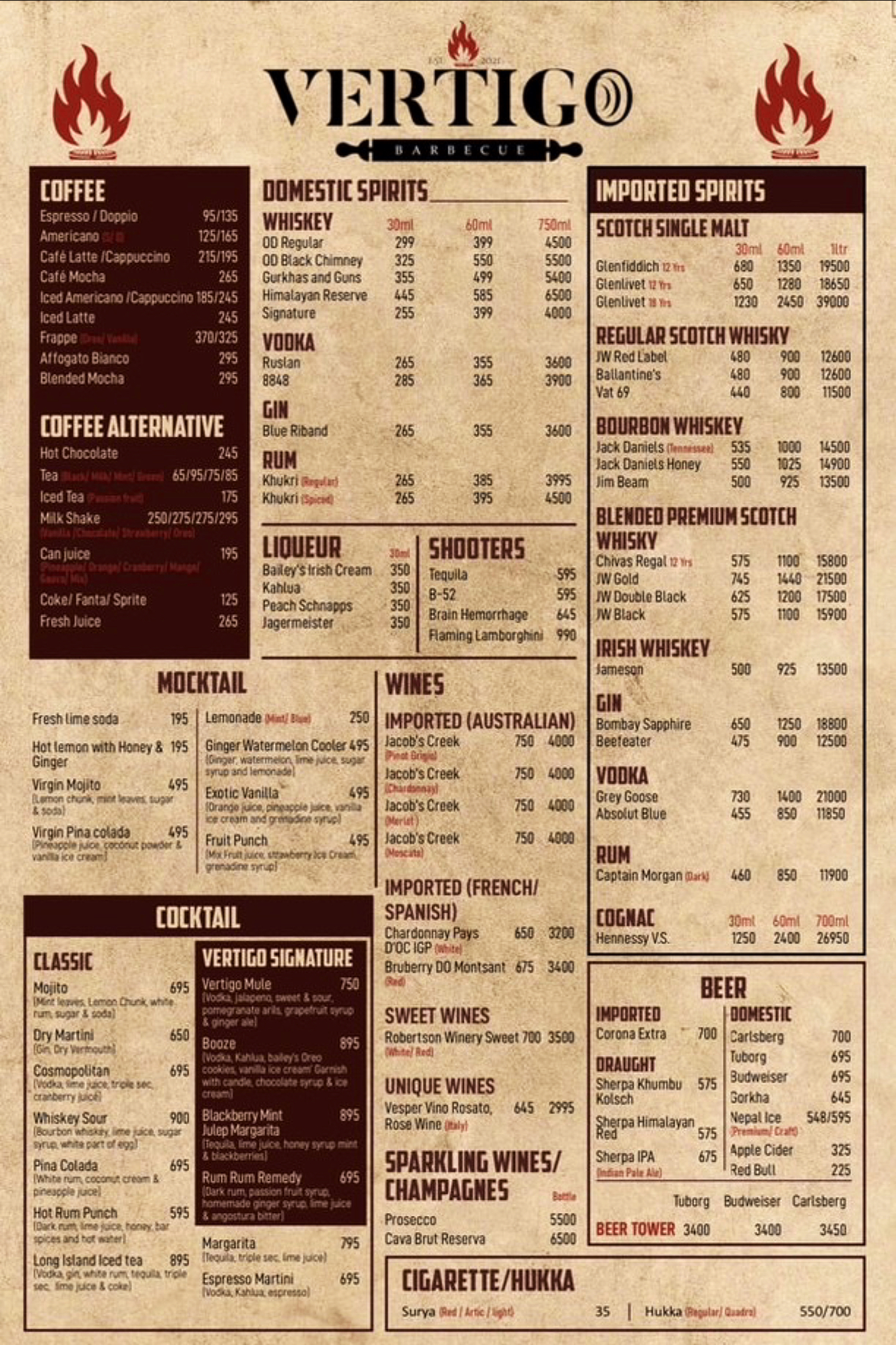 Vertigo BBQ menu 1