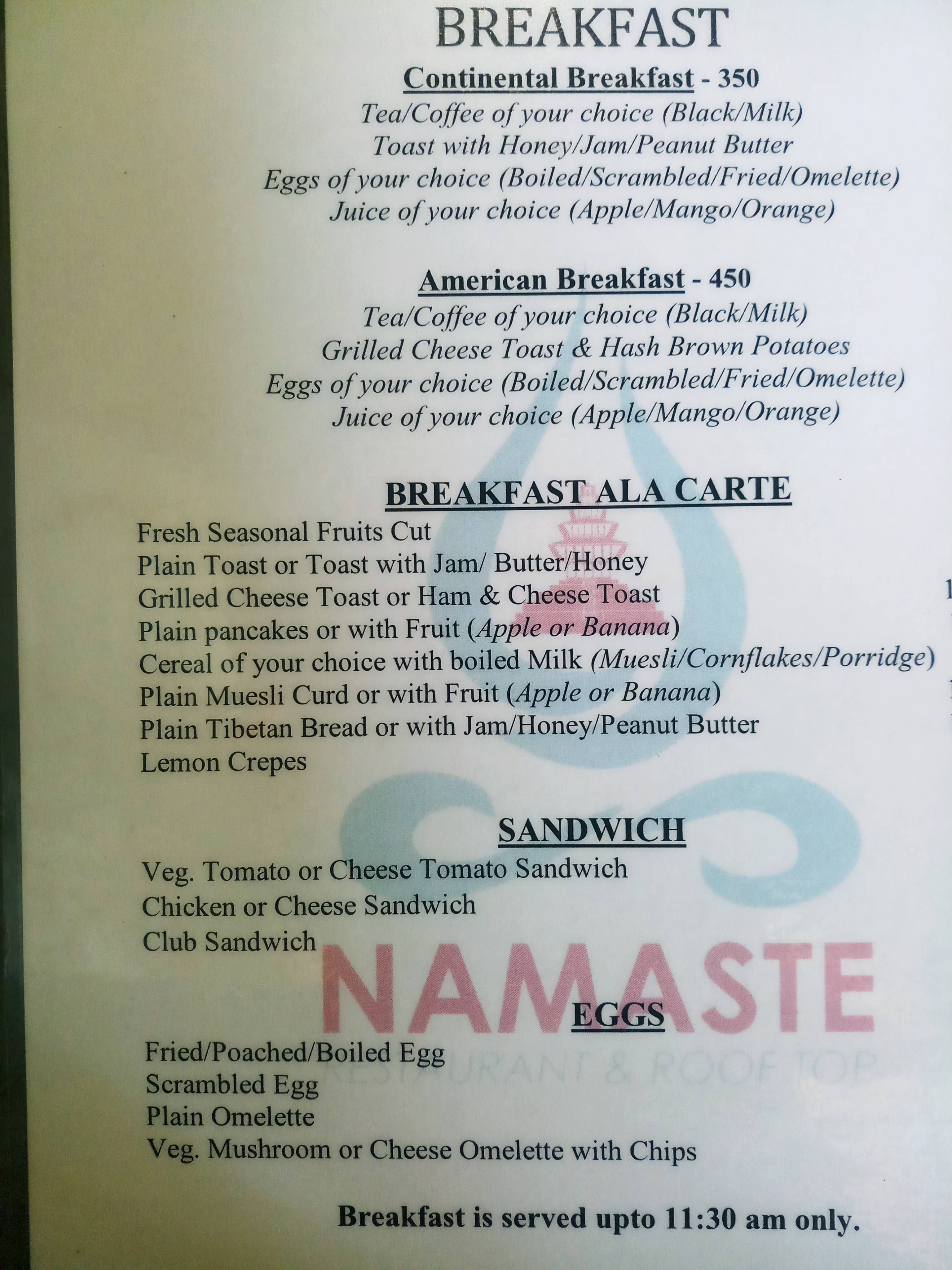 Namaste Restaurant menu 1