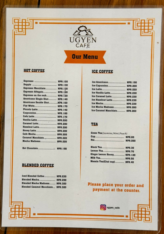 Ugyen Cafe menu 1