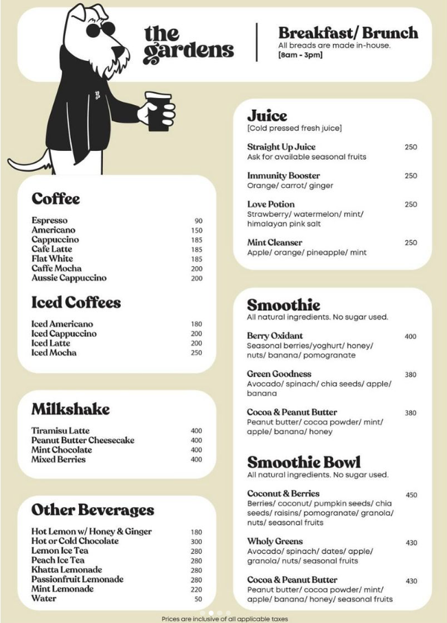 The Gardens menu 3