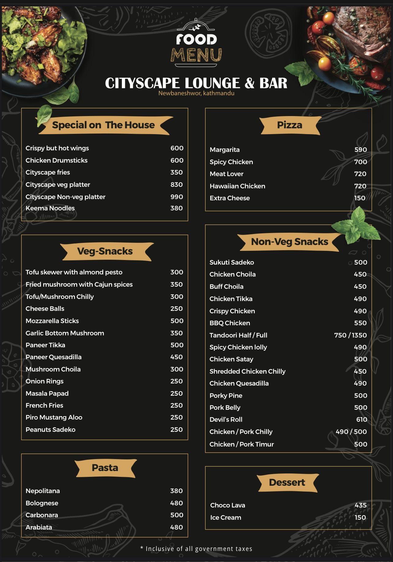 Cityscape Lounge and Bar menu 1