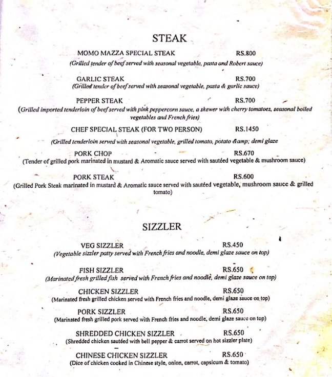 Steaks and Sizzlers by Momo Mazza menu 3