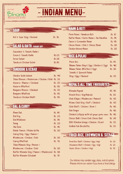Bhumi Restaurant & Bar menu 1