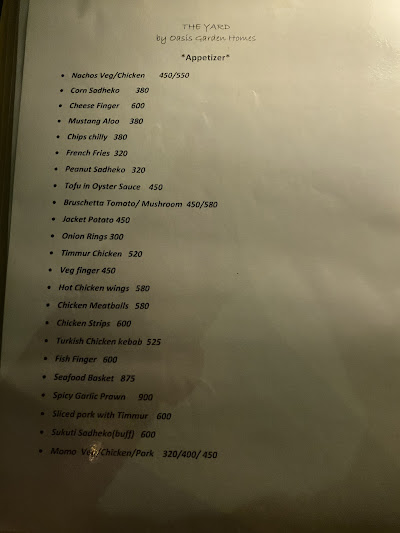 The Yard Restro menu 1