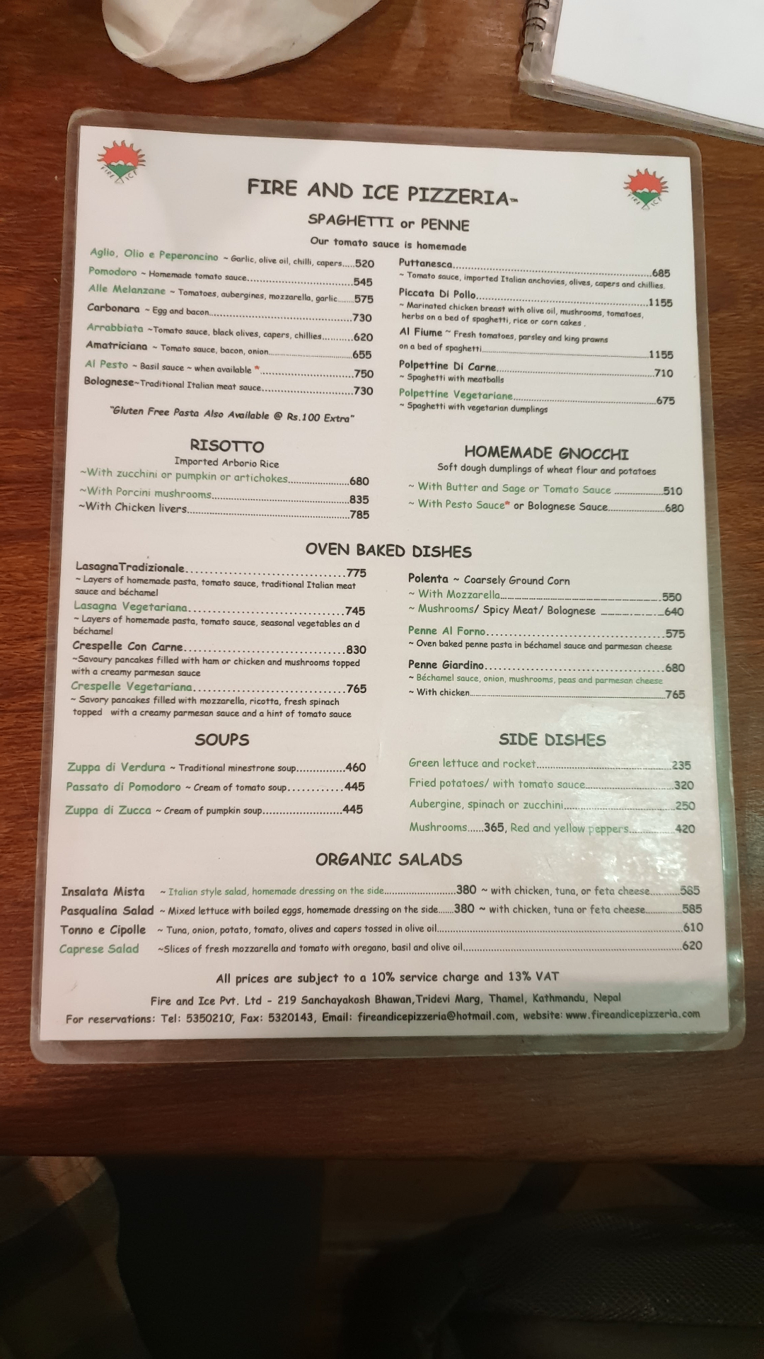 Fire And Ice Pizzeria menu 2