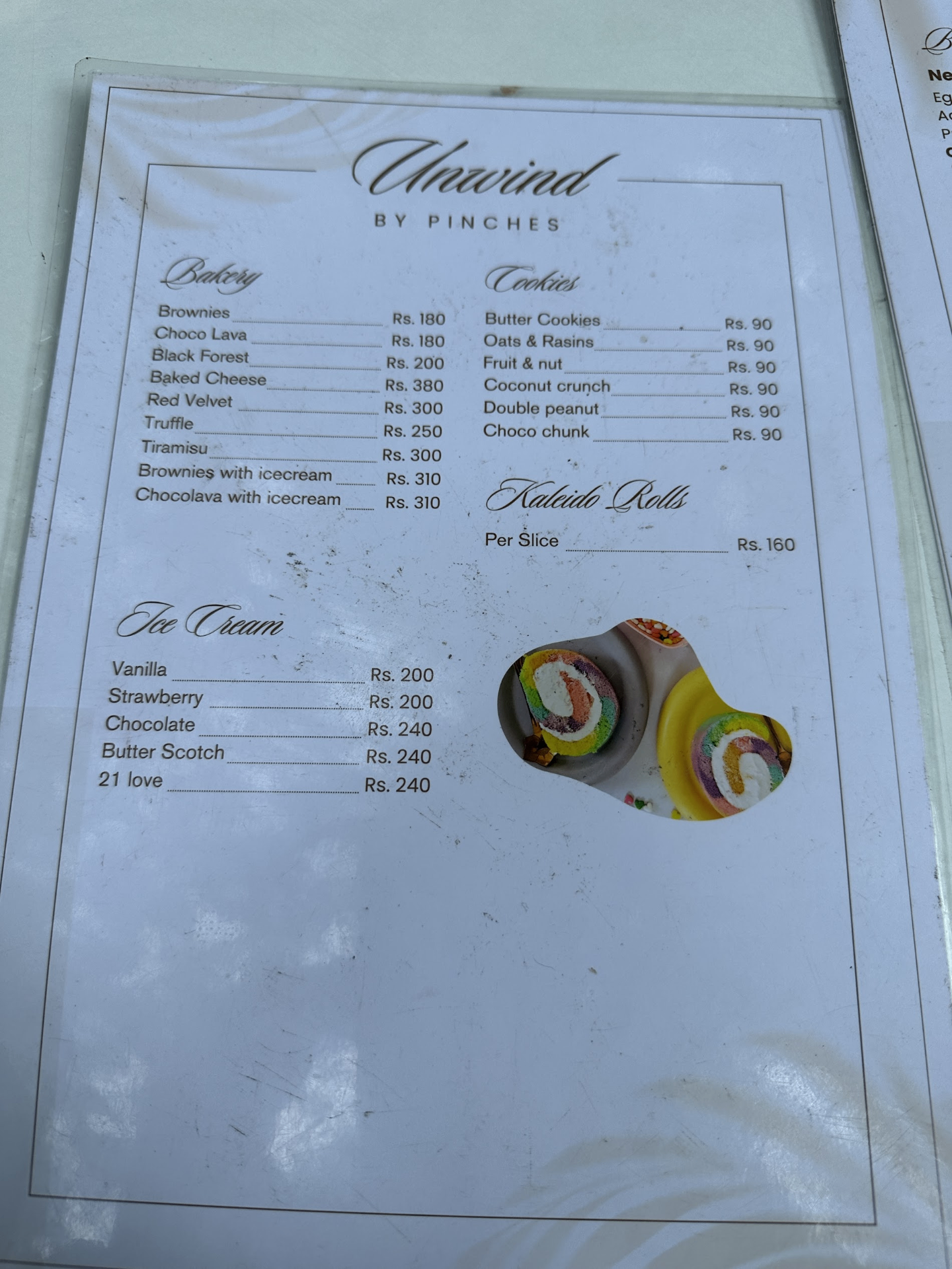 Unwind by Pinches menu 1