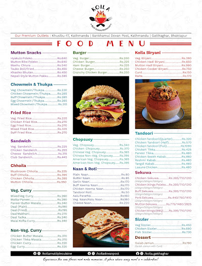 Koila Multi Cuisine Restaurant- Dovan Pool menu 2